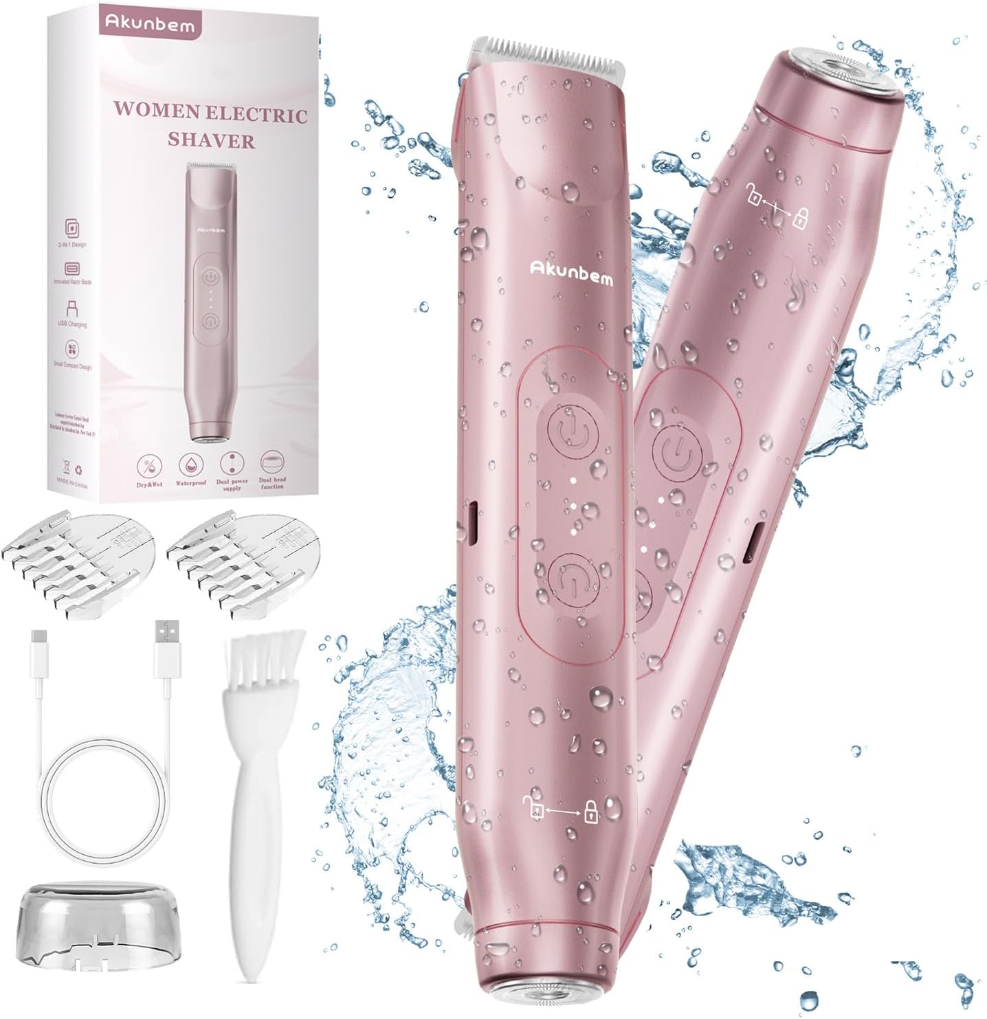 Akunbem Bikini Trimmer for Women, 2-in-1 Body and Facial Epilator