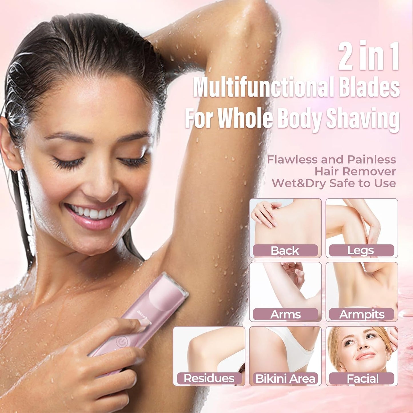 Akunbem Bikini Trimmer for Women, 2-in-1 Body and Facial Epilator
