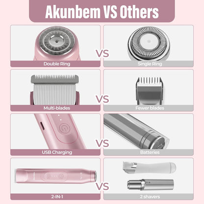 Akunbem Bikini Trimmer for Women, 2-in-1 Body and Facial Epilator